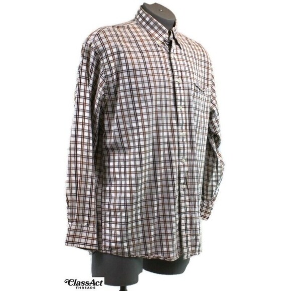 Jos. A. Bank Other - Jos A Bank Mens Button Shirt Brown Plaid Cotton Long Sleeve Collar Sz L